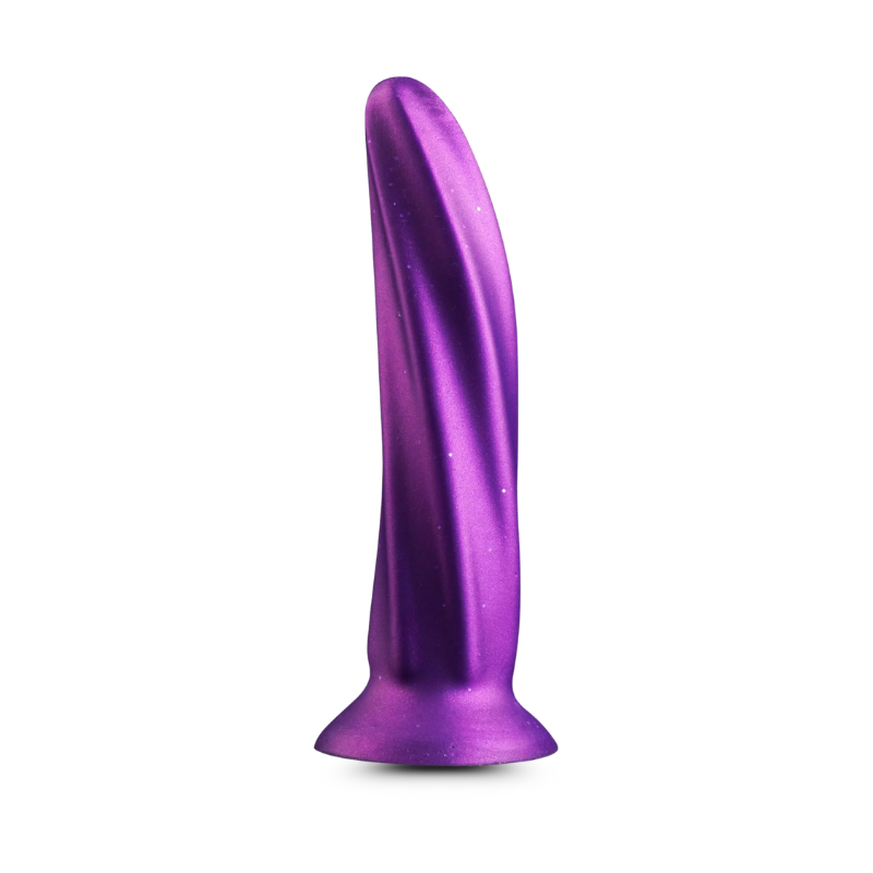 Purple dildo with twisting design on a white background