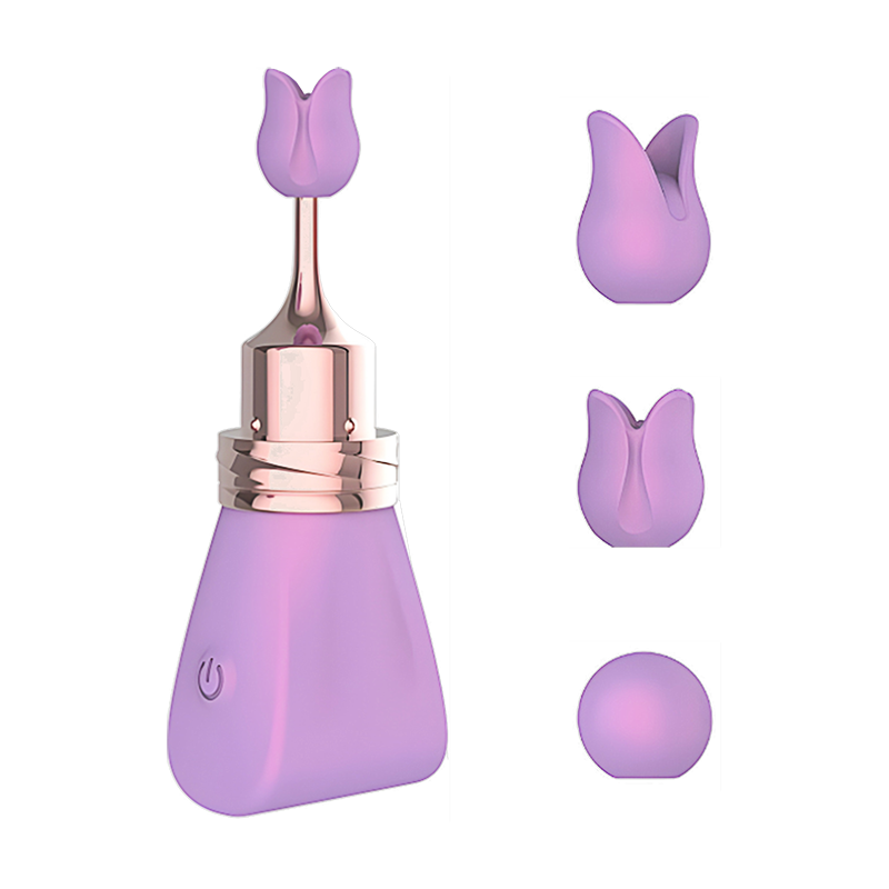 Purple bullet vibrator with three nozzles on the side on a white background