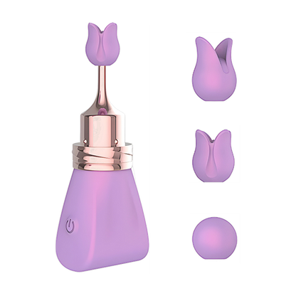 Purple bullet vibrator with three nozzles on the side on a white background